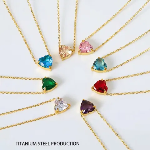Stainless Steel Heart Pendant Necklace Cubic Zirconia Gold Plated Minimalist Romantic Jewelry Accessory For Women Gift