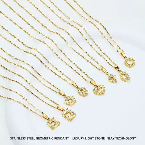 Modern Stainless Steel Zirconia Pendant Necklace For Women Geometric Square Heart Oval Shaped Gold Silver Plated Jewelry