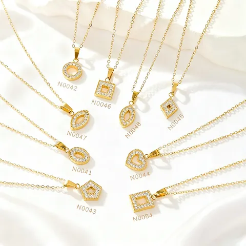 Modern Stainless Steel Zirconia Pendant Necklace For Women Geometric Square Heart Oval Shaped Gold Silver Plated Jewelry