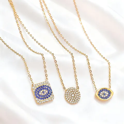 Evil Eye Titanium Steel Pendant Necklace Women Zirconia Micro Inlaid Gold Silver Geometric Lucky Protection Jewelry Necklaces