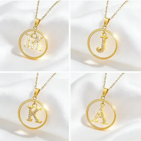 Collier Pendentif Initiale Alphabet En Acier Inoxydable 316 Pour Femme Bijoux De Mode Lettre Circulaire En Zirconium Plaqué Or
