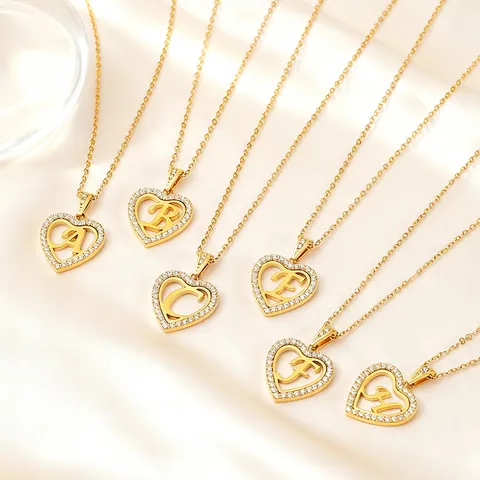 Stainless Steel Heart Letter Pendant Necklace With Zirconia For Women Fashion Light Luxury Adjustable Clavicle Chain Jewelry Gift