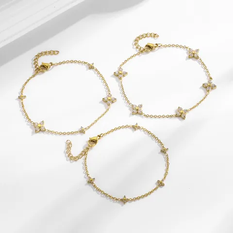 Kleeblatt Anhänger Armband Titanstahl Zirkonia Elegant Mehrere Blumen Verstellbare Kette Schmuck Für Damen