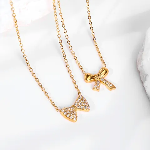 Luxus 18K Vergoldet Edelstahl Schleife Anhänger Halskette Für Damen Elegant Minimalistisch Zirkonia Schmetterling Schmuck Geschenk