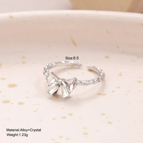 Süße Legierung Schleife Verstellbarer Offener Ring Für Damen Minimalistisch Silberfarben Strass Fingerring Mode Schmuck Geschenk