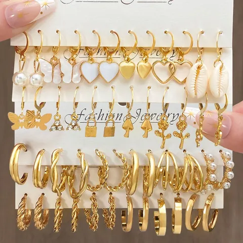 Boucles D'oreilles Femmes Alliage Avec Künstliche Perle Papillon Cœur Serpent Champignon Motifs Tige En Acier Bijoux Mode Cadeau