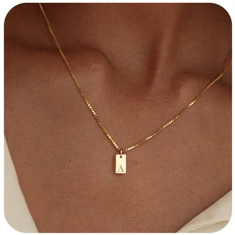 Collar con Colgante Cuadrado de Alfabeto de Aleación de Zinc para Mujer Cadena de Caja de Letra Inicial Joyería de Moda Regalo