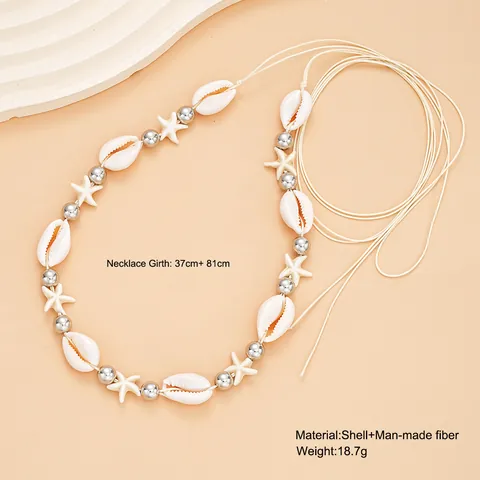 Cadena de Cintura Bohemia de Concha de Caurí Natural y Estrella de Mar Collar Largo para Mujer Joyería de Cuerpo Sexy para Playa