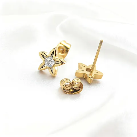 316 Stainless Steel Pentagram Star Stud Earrings With Zirconia Inlaid Gold Silver Color Fashion Women Jewelry Daily Gift