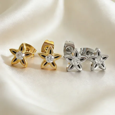 316 Stainless Steel Pentagram Star Stud Earrings With Zirconia Inlaid Gold Silver Color Fashion Women Jewelry Daily Gift