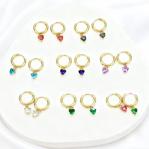 Trendy Gold Plated Stainless Steel Heart Zirconia Hoop Earrings Minimalist Geometric Heart Pendant Earrings For Women Jewelry