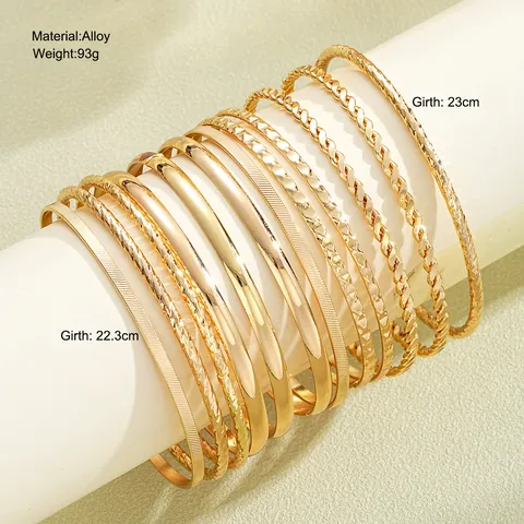 Exaggerated Stacked Wide Bangle Bracelet Set For Women Gold Silver Plated Indian Style Multi Circle Fashion Alloy Smooth Textured Bangle Jewelry