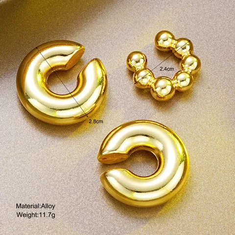 Exaggerated C-Shaped Zinc Alloy Ear Cuffs Gold Water Drop Texture Bead Design Non Pierced Ear Clips Fashion Jewelry For Women