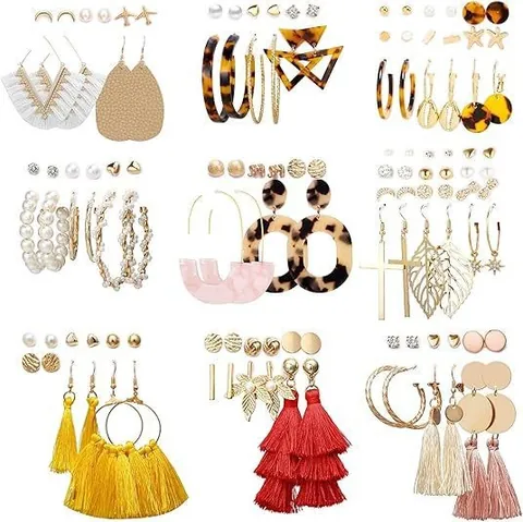 Collezione Orecchini Bohemian per Donna Vintage Lega Künstliche Perle Sintetiche Nappine Strass Bottone Cerchi Pendenti Perno in Acciaio Inossidabile Gioielli Accessorio