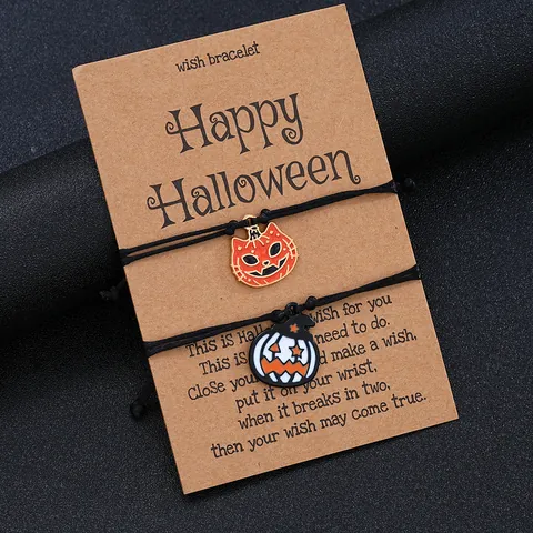Halloween Kürbis Geist Emaille Anhänger Verstellbare Schwarze Kordel Wunscharmbänder Für Damen Herren Festlicher Party Schmuck Geschenk
