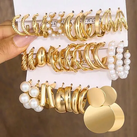 Collezione di Orecchini a Cerchio e a Bottone in Lega di Zinco Oro Vintage per Donna Gioielli di Moda Perla Artificiale Orecchini Torsadato