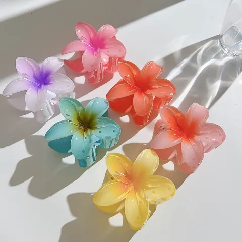 Plumeria Blume Haarkralle Farbverlauf Sommer Tropisch Strand Haarspange Harz Hai Clip Urlaub Accessoire Für Damen