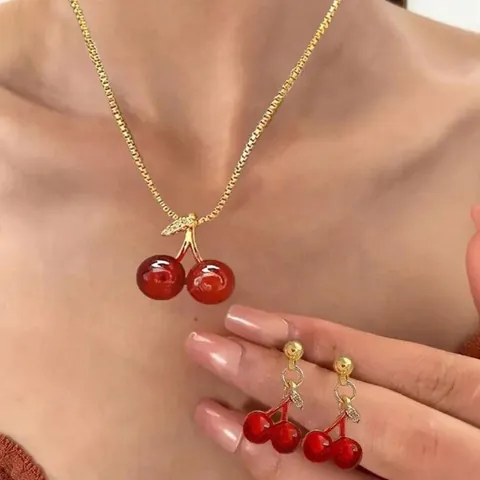 Boucles d'Oreilles Pendentif Cerise Douce Alliage de Zinc Rouge Strass Perle Artificielle Boucles d'Oreilles Fruits Femmes