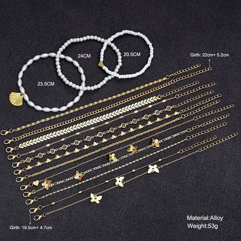 Schmetterling Herz Muschel Imitationsperle Mehrlagiges Fußkettchen Kollektion Für Damen Legierung Gold Silber Perlen Sommer Strand Schmuck