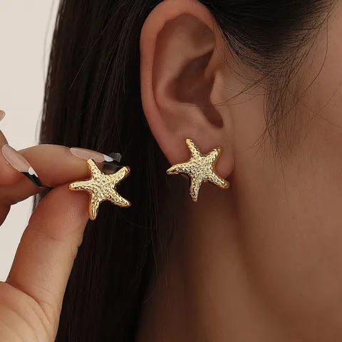 Style de Vacances Occidental Marin Étoile de Mer Coquillage Boucles d'Oreilles Clous Or Argent Alliage Perle Artificielle Strass Bijoux de Plage Femme