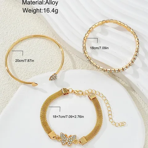 Vintage Alloy Rhinestone Multi-Layer Bracelet Set Gold Silver Heart Butterfly Infinity Cross Charm Bangle Bracelets Jewelry For Women