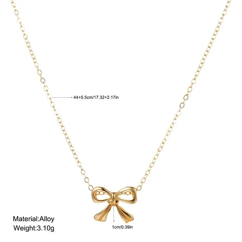 Fashion Alloy Bow Knot Heart Pendant Necklace For Women Sweet Minimalist Star Moon Layered Gold Silver Electroplated Jewelry Gift