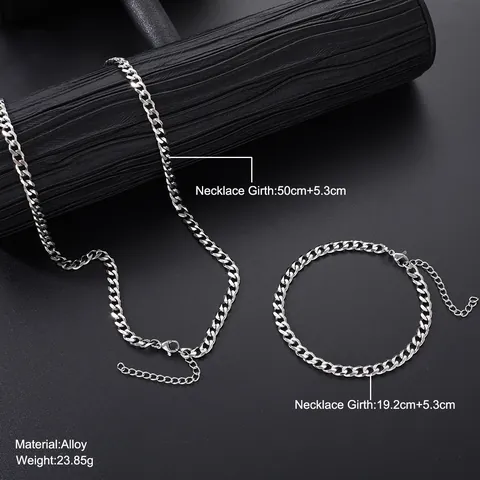 Parure de Collier Et Bracelet à Maillons Cubains en Acier Inoxydable pour Hommes Chaîne Curb Hip Hop pour Fête Quotidien