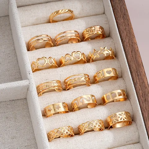 Bohemian Alloy Toe Ring Set Women Gold Silver Plated Heart Star Cut-out Adjustable Open Foot Rings Beach Jewelry Gift