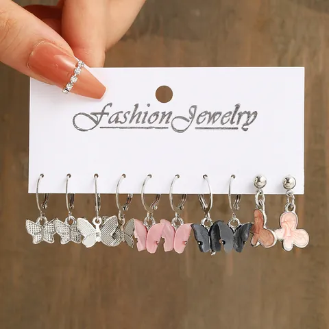 Set di Orecchini a Farfalla in Lega Acrilico Pendenti a Bottone Oro Argento Rosa Nero Gioielli di Moda Per Donna Quotidiano