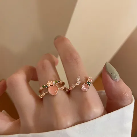Anillo Abierto de Diamante de Imitación de Corazón de Doble Capa Aleación Joyería de Moda Geométrica para Mujer Cita Diaria Fiesta