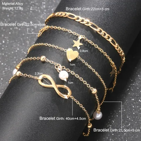 Bohemian Legierung Künstliche Perlenimitat Fußkettchen Set Für Damen Mehrlagig Schmetterling Stern Herz Unendlichkeit Anhänger Strand Schmuck