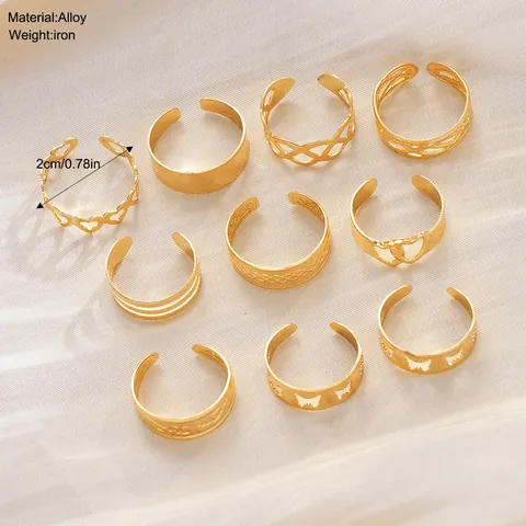 Vintage Gold Color Alloy Toe Rings Set With Heart Butterfly Designs Adjustable Hollow Out Geometric Rings For Women Beach