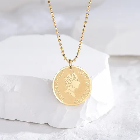 Collana Vintage Con Ciondolo Moneta Elizabeth II Per Donna In Acciaio Inossidabile Placcato Oro 18K Catena A Sfere Gioielli Retro