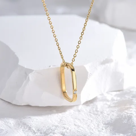 Collana in Acciaio al Titanio con Pendente Quadrato a Doppio Anello con Numeri Romani per Donna Gioielli Minimalisti Placcati in Oro Rosa