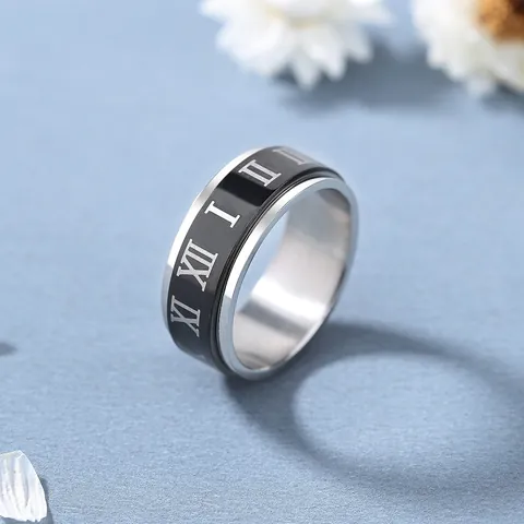 Anello Rotante In Acciaio Inossidabile Con Numeri Romani Per Donna Uomo Gioielli Di Moda Fascia In Smalto Anello Antistress Regalo