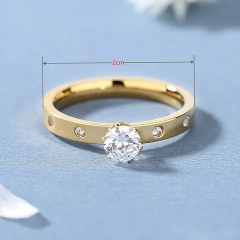 Semplice Anello con Pietra Singola in Zirconia Acciaio Inossidabile Placcato Oro 18K Anello da Dito Minimalista Gioielli Donna