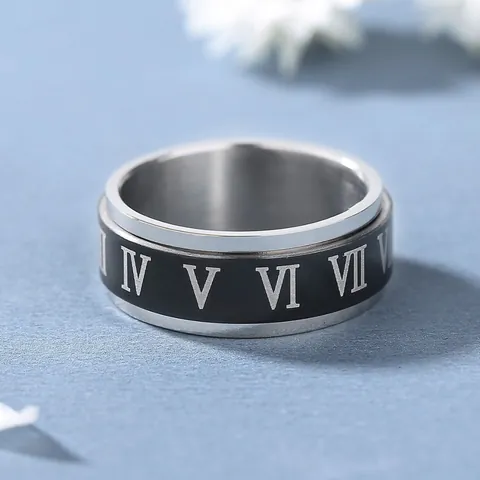 Anello Rotante In Acciaio Inossidabile Con Numeri Romani Per Donna Uomo Gioielli Di Moda Fascia In Smalto Anello Antistress Regalo