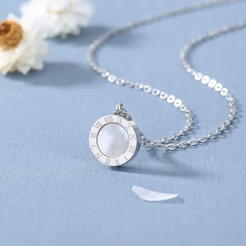 Collana Minimalista in Acciaio Inossidabile Con Ciondolo Rotondo a Doppia Faccia Numeri Romani per Donna Gioielli in Smalto