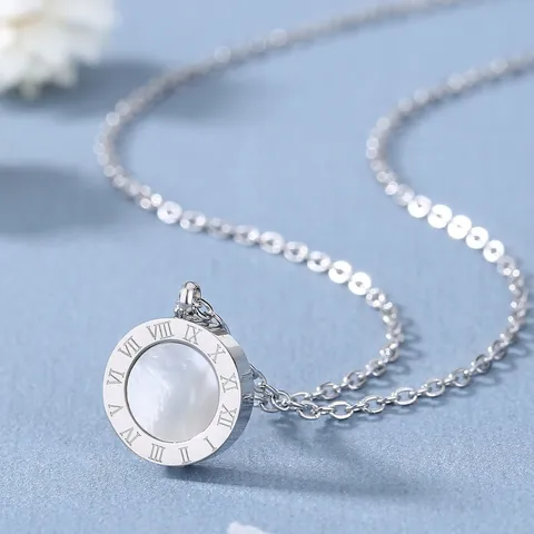 Collana Minimalista in Acciaio Inossidabile Con Ciondolo Rotondo a Doppia Faccia Numeri Romani per Donna Gioielli in Smalto