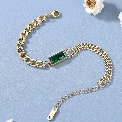 Gioielli Vintage con Zirconia Verde Smeraldo Placcato Oro Acciaio al Titanio Collana Bracciale Orecchini per Donna Accessorio Moda Lusso