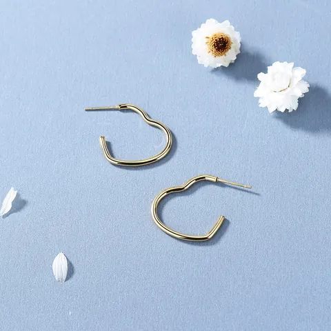 Moda Orecchini a Cerchio a Cuore in Acciaio Inossidabile per Donna Minimalisti Geometrici Oro Argento Cangianti Gioielli