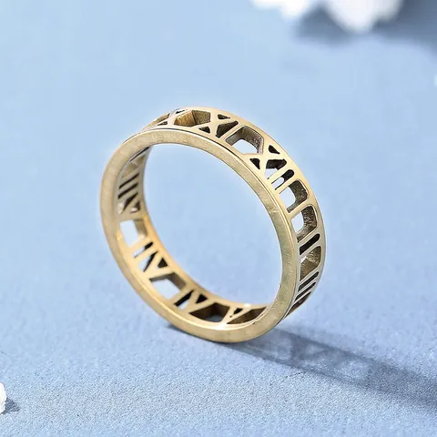 Anello Minimalista in Acciaio Inossidabile con Numeri Romani Traforati per Uomo Donna Gioielli Geometrici alla Moda Anello Placcato Oro Argento