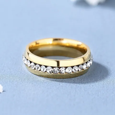 Anello in Acciaio Inossidabile Minimalista con Zircone Colore Oro Acciaio Singola Fila Strass Anello Eternità Gioielli Moda Unisex
