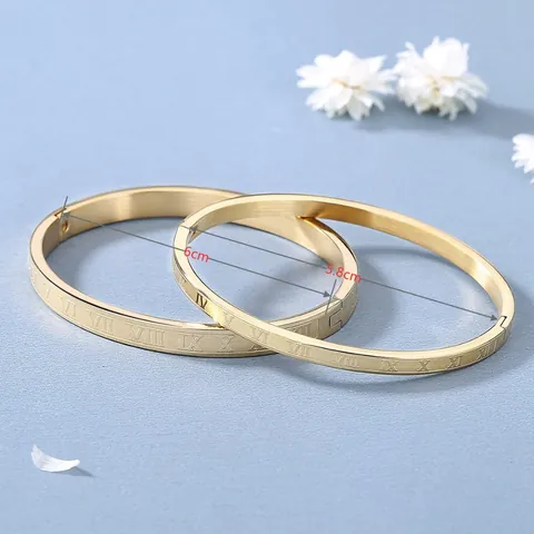 Bracciale Rigido in Acciaio Inossidabile con Numeri Romani per Donna Oro Argento Placcato Elegante Minimalista Gioielli Regalo