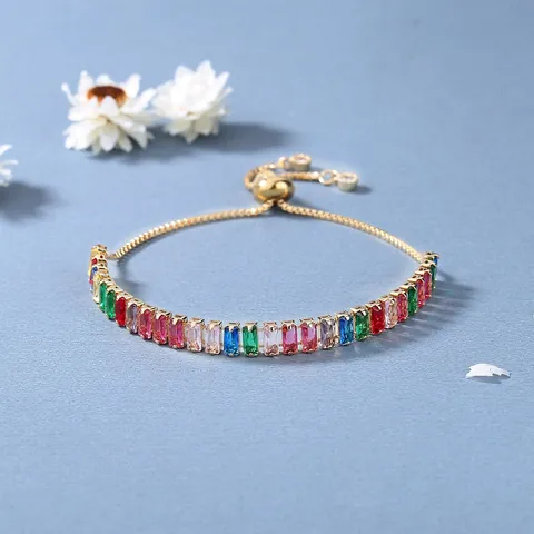 Lussuoso Bracciale Bolo Regolabile in Acciaio Inossidabile con Zirconia Arcobaleno per Donna Placcato Oro Argento Gioielli