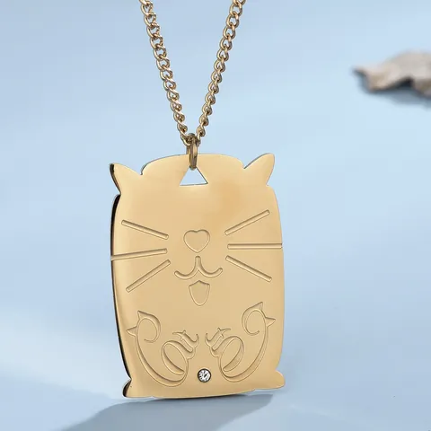 Collana con Pendente Gatto in Acciaio Inossidabile Placcato Oro Hip Hop con Zirconia Per Uomini Donne Gioielli di Moda Regalo