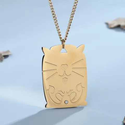 Collana con Pendente Gatto in Acciaio Inossidabile Placcato Oro Hip Hop con Zirconia Per Uomini Donne Gioielli di Moda Regalo