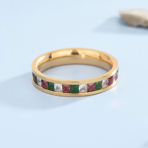 Anello Rainbow in Acciaio Inossidabile Placcato Oro Moda Zirconia Colorata Quadrata Intarsiata Anello da Dito Gioielli Donna