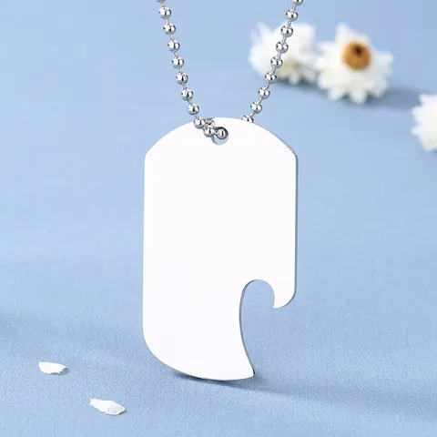 Collar con Colgante de Placa de Perro Minimalista de Acero Inoxidable Pulido Espejo Abrebotellas Cadena de Bolas Joyería para Hombre Mujer