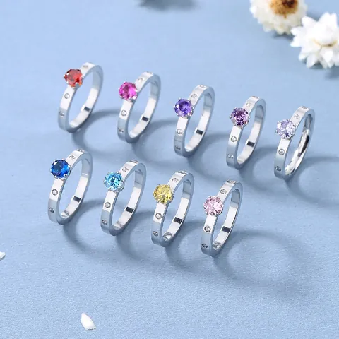 Mode Edelstahl Zirkonia Ring Für Damen Rund Bunt Edelstein Fingerring Party Schmuck Eleganz Accessoire